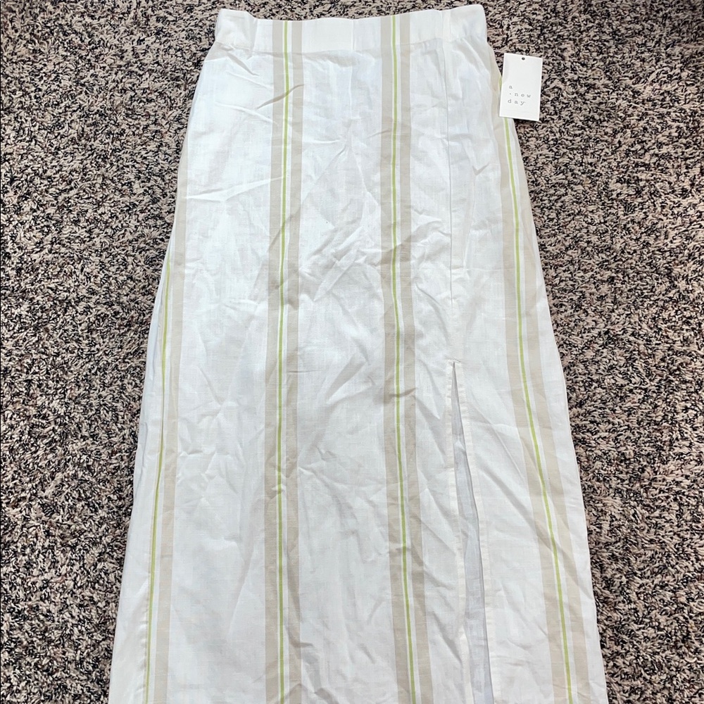 a new day Striped Picnic Midi Side Slit Pull On Skirt Size XS | NWT - Picture 2 of 7